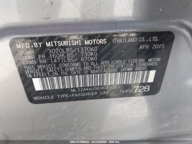 ML32A4HJ9FH049267 Mitsubishi Mirage Es/rf