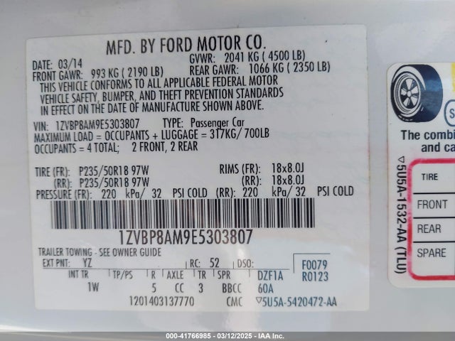 1ZVBP8AM9E5303807 Ford Mustang V6