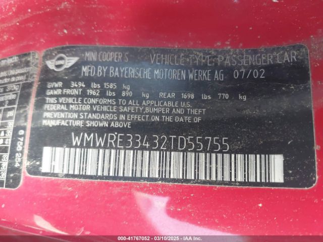 2002 MINI COOPER S WMWRE33432TD55755 Photo 8