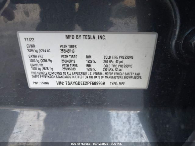 7SAYGDEE2PF609969 Tesla Model Y