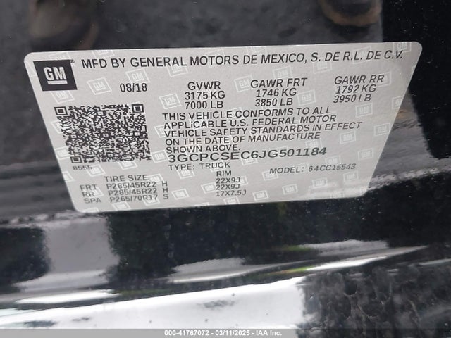 3GCPCSEC6JG501184 Chevrolet Silverado 1500 1lz