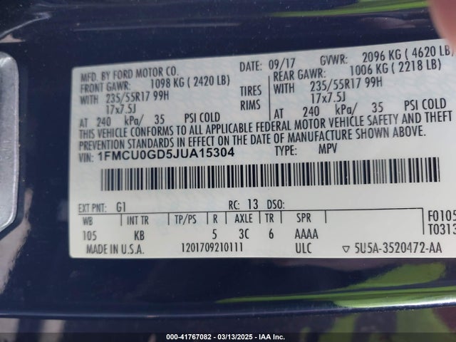 1FMCU0GD5JUA15304 Ford ESCAPE SE
