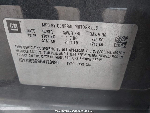 Chevrolet Sonic Lt Auto 2017 1G1JD5SG9H4120490 Image 9