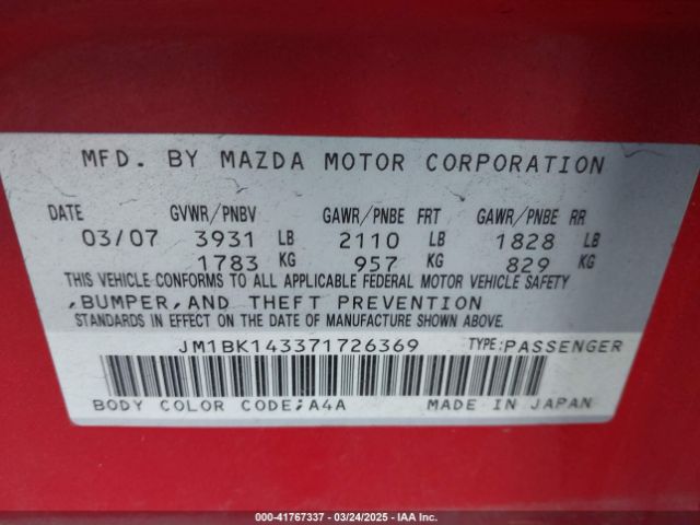 2007 MAZDA MAZDA3 JM1BK143371726369 Photo 8