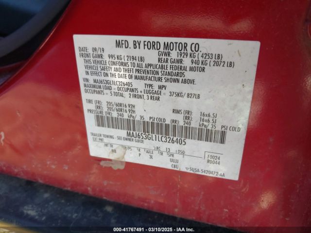 2020 FORD ECOSPORT MAJ6S3GL1LC326405 Photo 8