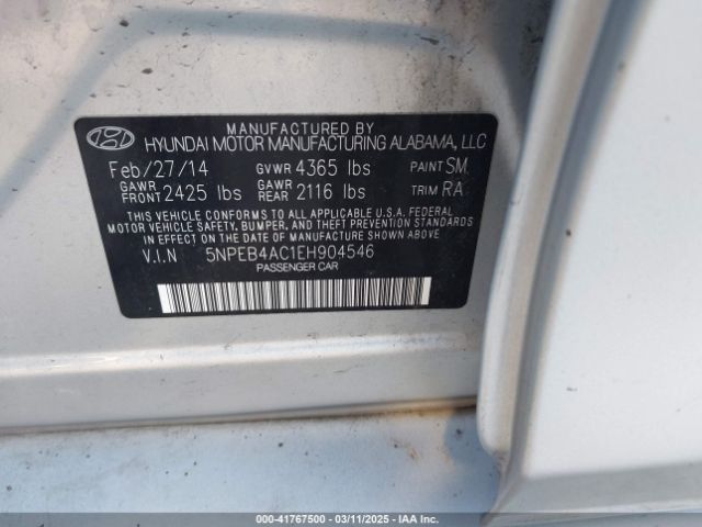 5NPEB4AC1EH904546 Hyundai SONATA GLS
