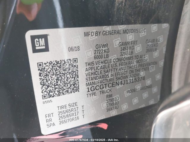 1GCGTCEN4J1315374 Chevrolet Colorado Lt