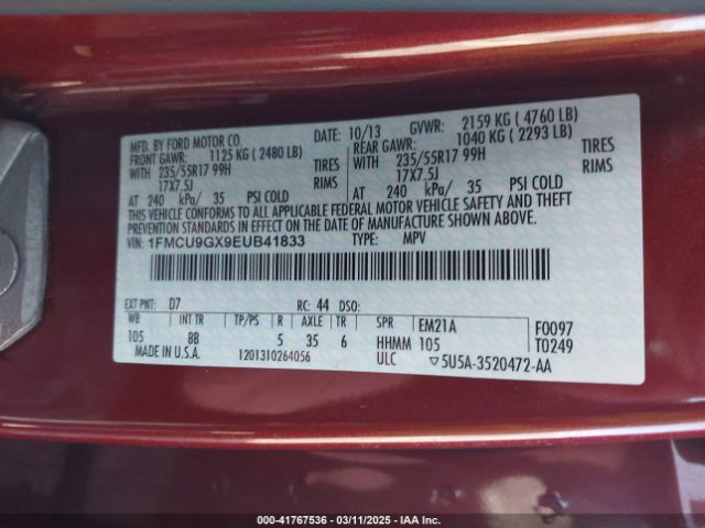 1FMCU9GX9EUB41833 Ford ESCAPE SE