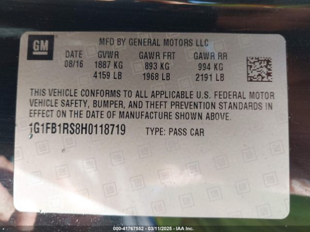1G1FB1RS8H0118719 Chevrolet Camaro 1lt