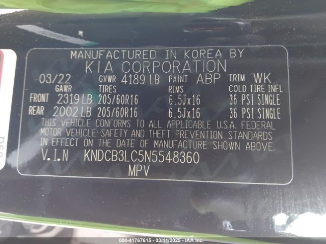 KNDCB3LC5N5548360 KIA Niro Lxs