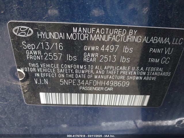 5NPE34AF0HH498609 Hyundai Sonata Sport