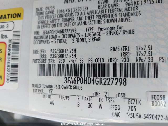 3FA6P0HD4GR227298 Ford Fusion
