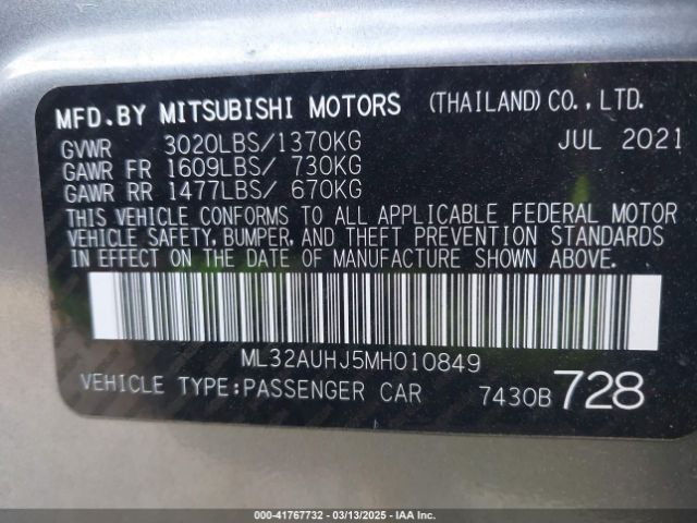 2021 MITSUBISHI MIRAGE ML32AUHJ5MH010849 Photo 8