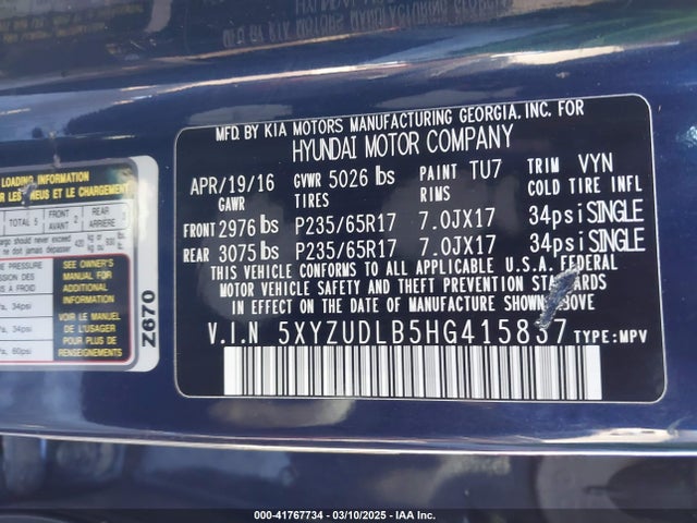 5XYZUDLB5HG415837 Hyundai Santa Fe Sport 2.4l