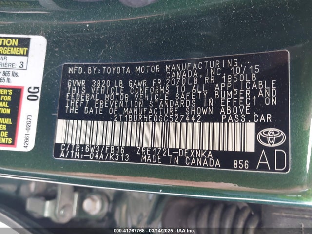 Toyota Corolla Le Plus 2016 2T1BURHE0GC527442 Image 9