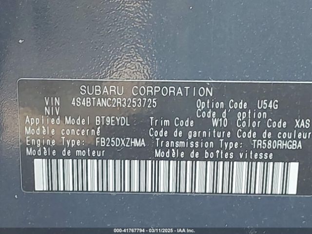4S4BTANC2R3253725 Subaru Outback Limited
