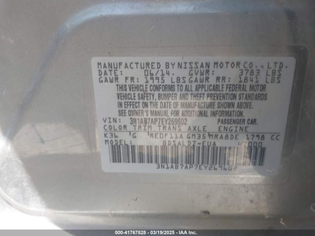 3N1AB7AP7EY269602 Nissan SENTRA SV