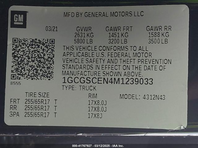 1GCGSCEN4M1239033 Chevrolet Colorado 2wd  Short Box Lt