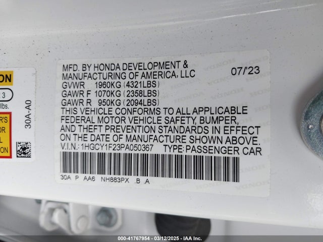 1HGCY1F23PA050367 Honda ACCORD LX