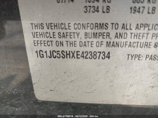1G1JC5SHXE4238734 Chevrolet Sonic Lt Auto