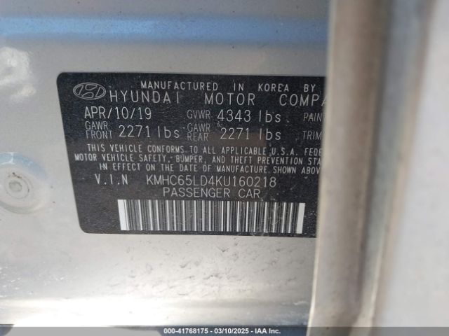 KMHC65LD4KU160218 Hyundai IONIQ PLUG-IN HYBRID