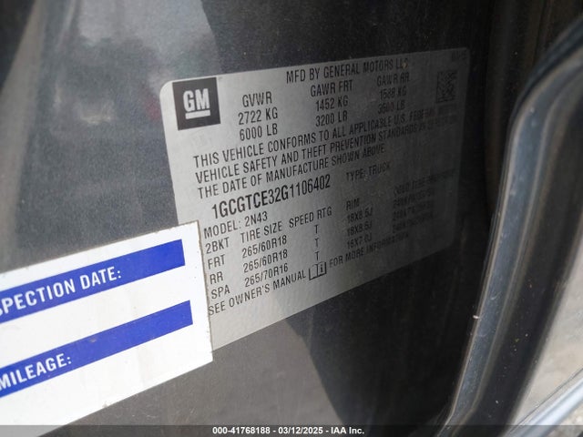 1GCGTCE32G1106402 Chevrolet Colorado Lt