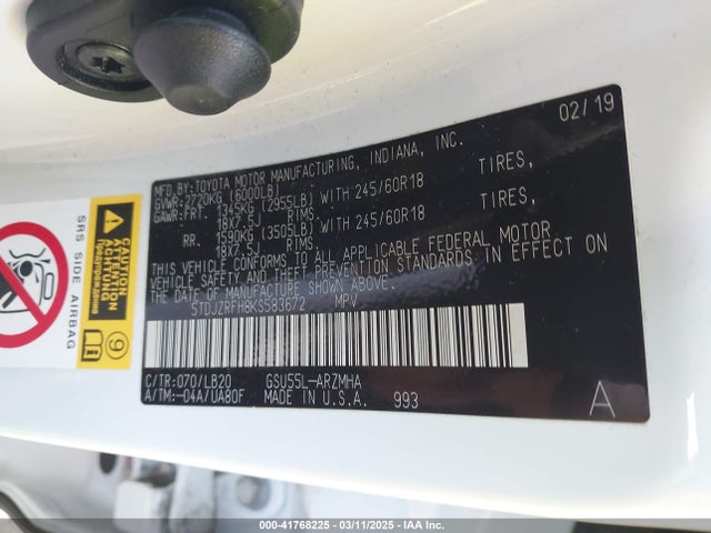 5TDJZRFH8KS583672 Toyota Highlander Xle
