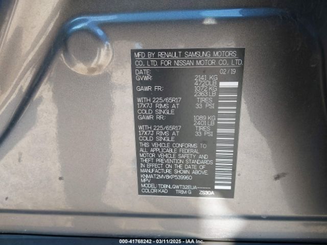 KNMAT2MV8KP539960 Nissan ROGUE SV