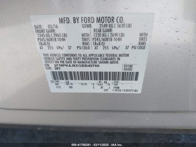 Ford EDGE SEL 2016 2FMPK4J8XGBB49766 Image 9