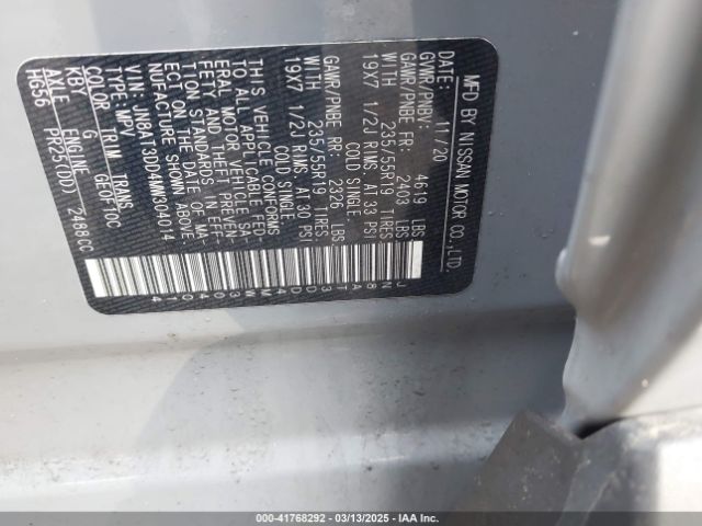 JN8AT3DD4MW304014 Nissan Rogue Platinum Intelligent Awd