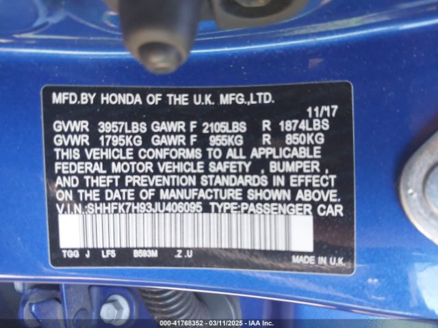 SHHFK7H93JU406095 Honda Civic Sport Touring