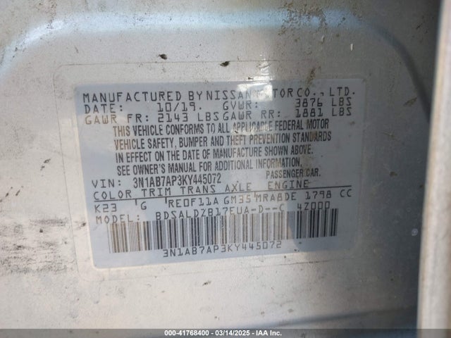 3N1AB7AP3KY445072 Nissan SENTRA SV