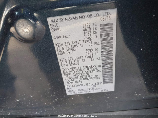 5N1AT2MV9FC917132 Nissan ROGUE SV