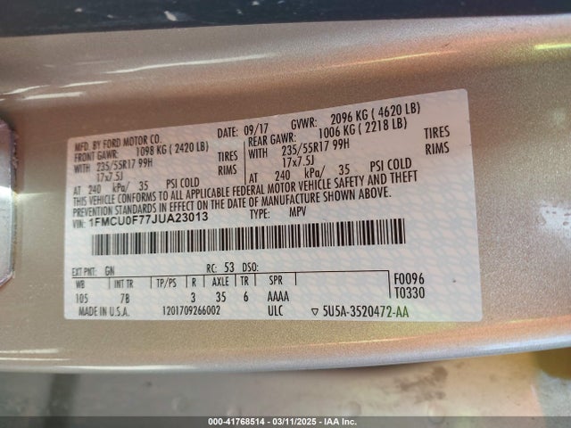 1FMCU0F77JUA23013 Ford ESCAPE S
