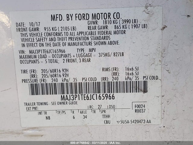 MAJ3P1TE6JC165966 Ford Ecosport Se