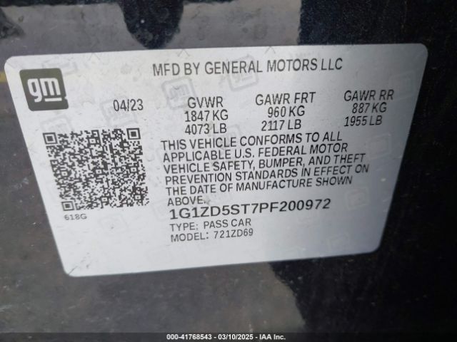 1G1ZD5ST7PF200972 Chevrolet Malibu Fwd 1lt