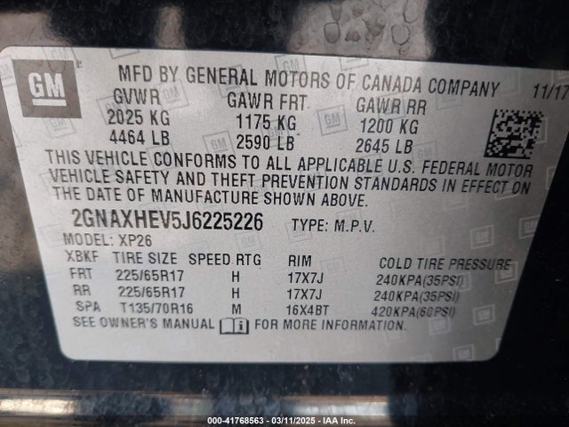 2GNAXHEV5J6225226 Chevrolet EQUINOX LS