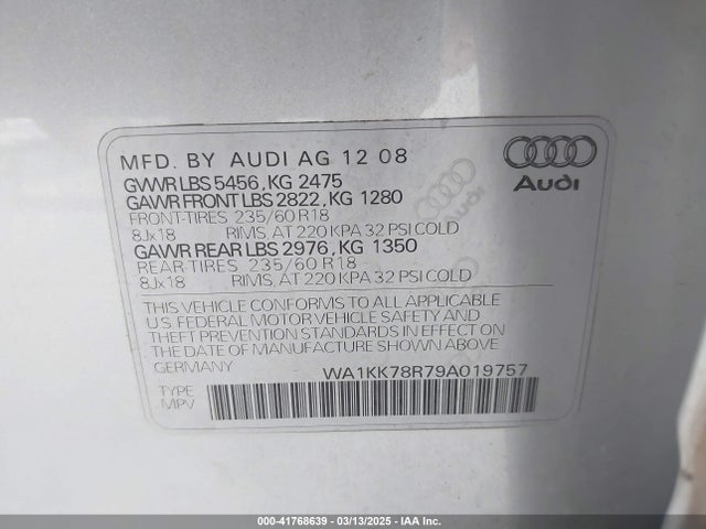 2009 AUDI Q5 WA1KK78R79A019757 Photo 8