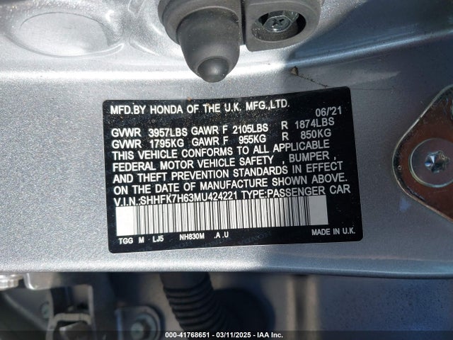 SHHFK7H63MU424221 Honda CIVIC EX
