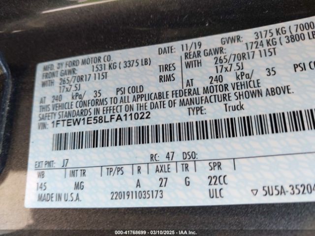1FTEW1E58LFA11022 Ford F-150 Xlt