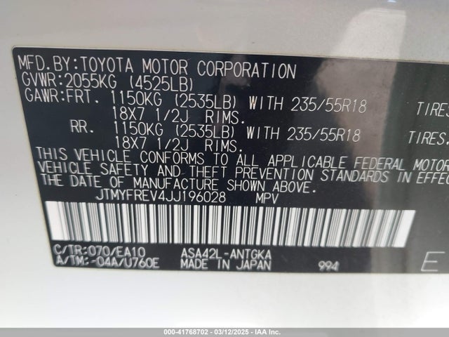 JTMYFREV4JJ196028 Toyota Rav4 Limited
