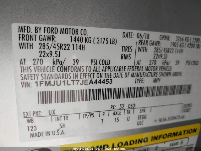 1FMJU1LT7JEA44453 Ford Expedition Platinum