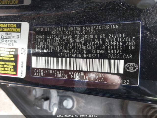 4T1G11AK6NU660671 Toyota CAMRY SE