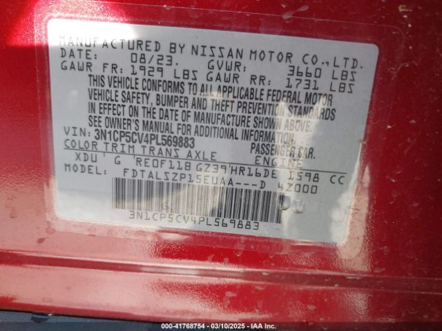3N1CP5CV4PL569883 Nissan Kicks Sv Xtronic Cvt