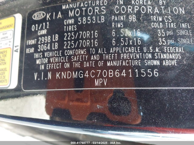 Продаж на аукціоні авто 2011 Kia Sedona Lx, vin: KNDMG4C70B6411556, номер лоту: 41768777