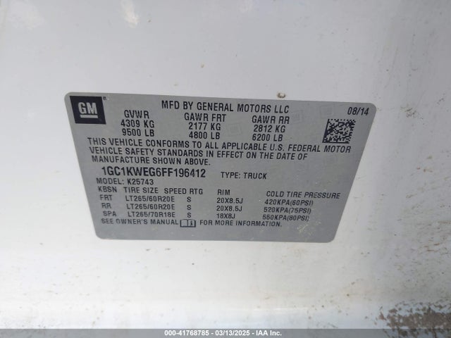 1GC1KWEG6FF196412 Chevrolet Silverado 2500hd Ltz