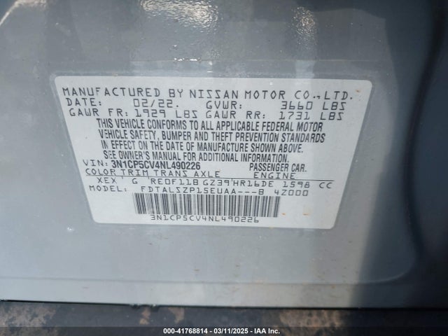 3N1CP5CV4NL490226 Nissan Kicks Sv Xtronic Cvt