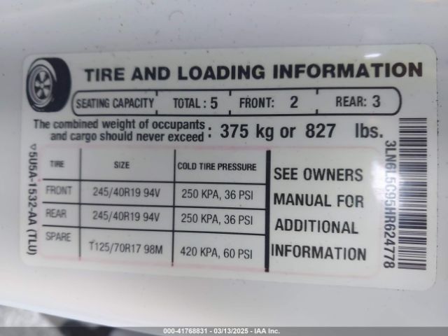 3LN6L5C95HR624778 Lincoln MKZ SELECT