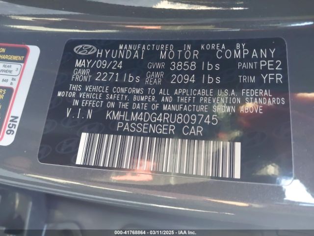 KMHLM4DG4RU809745 Hyundai ELANTRA SEL