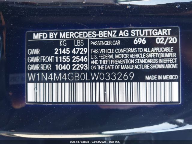 W1N4M4GB0LW033269 Mercedes-Benz GLB 250